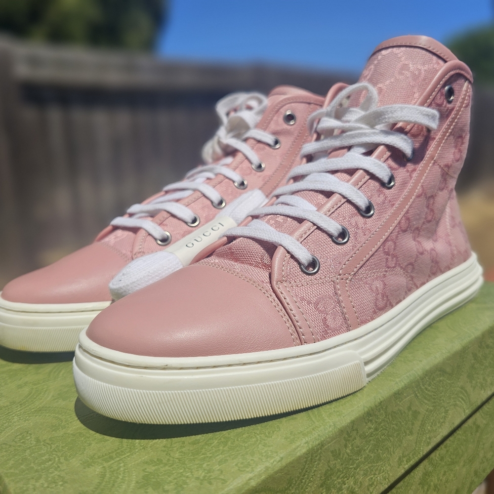 Gucci Pink and White Embossed Sneakers